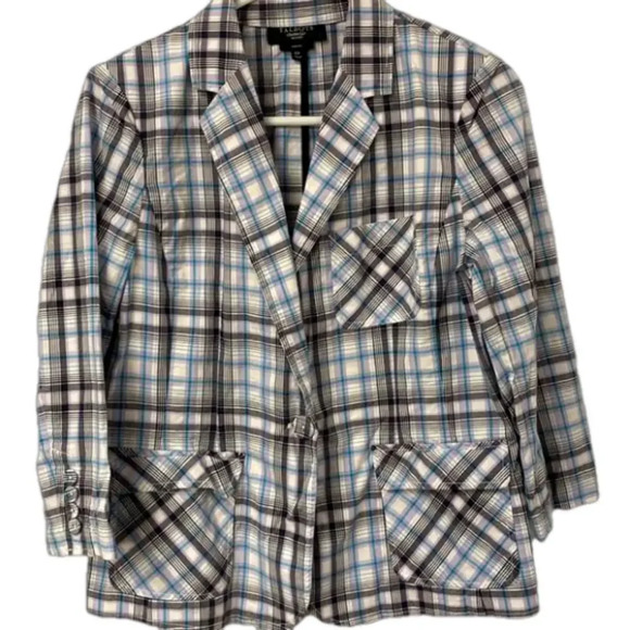 Talbots Petites Multi Color Plaid Stretch‎ Career Women’s Blazer Size 10P - Picture 3 of 10